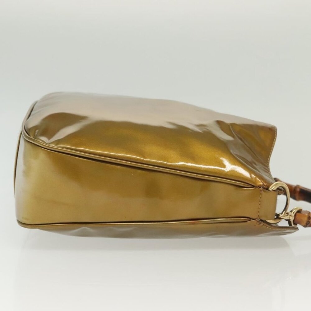 GUCCI Bamboo Hand Bag Patent leather 2way Beige Gold 001 1014 1638 0 Auth BA4761 - Picture 5 of 16
